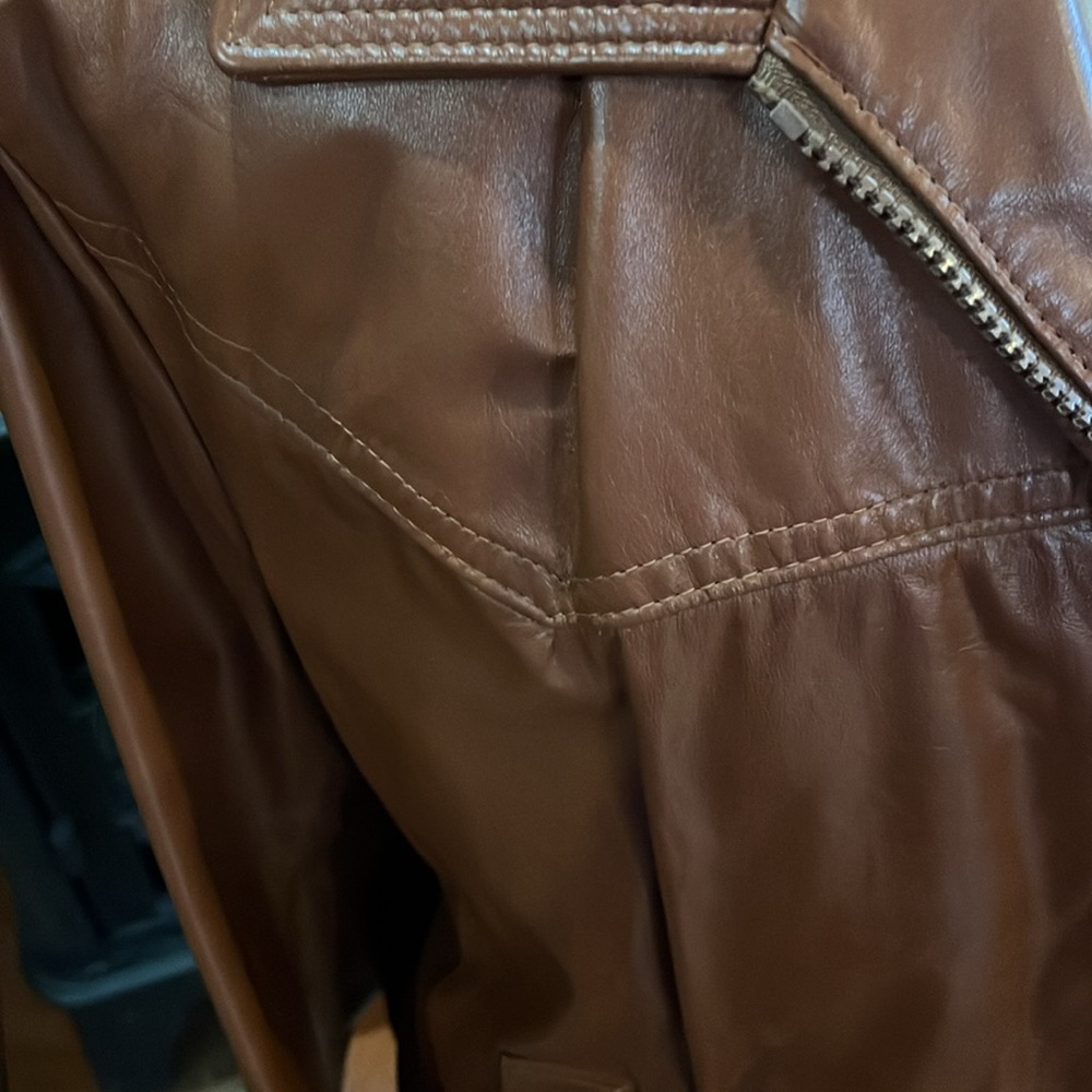 MEN 42 JACKET LEATHER Cresco chesnut color leather jacket with liner 1217 - Picture 3 of 9